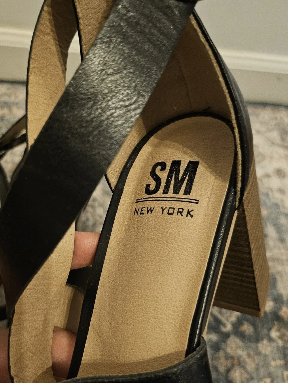 SM New York Black Woven Calliope Chunky Block Heel Pumps 9.5